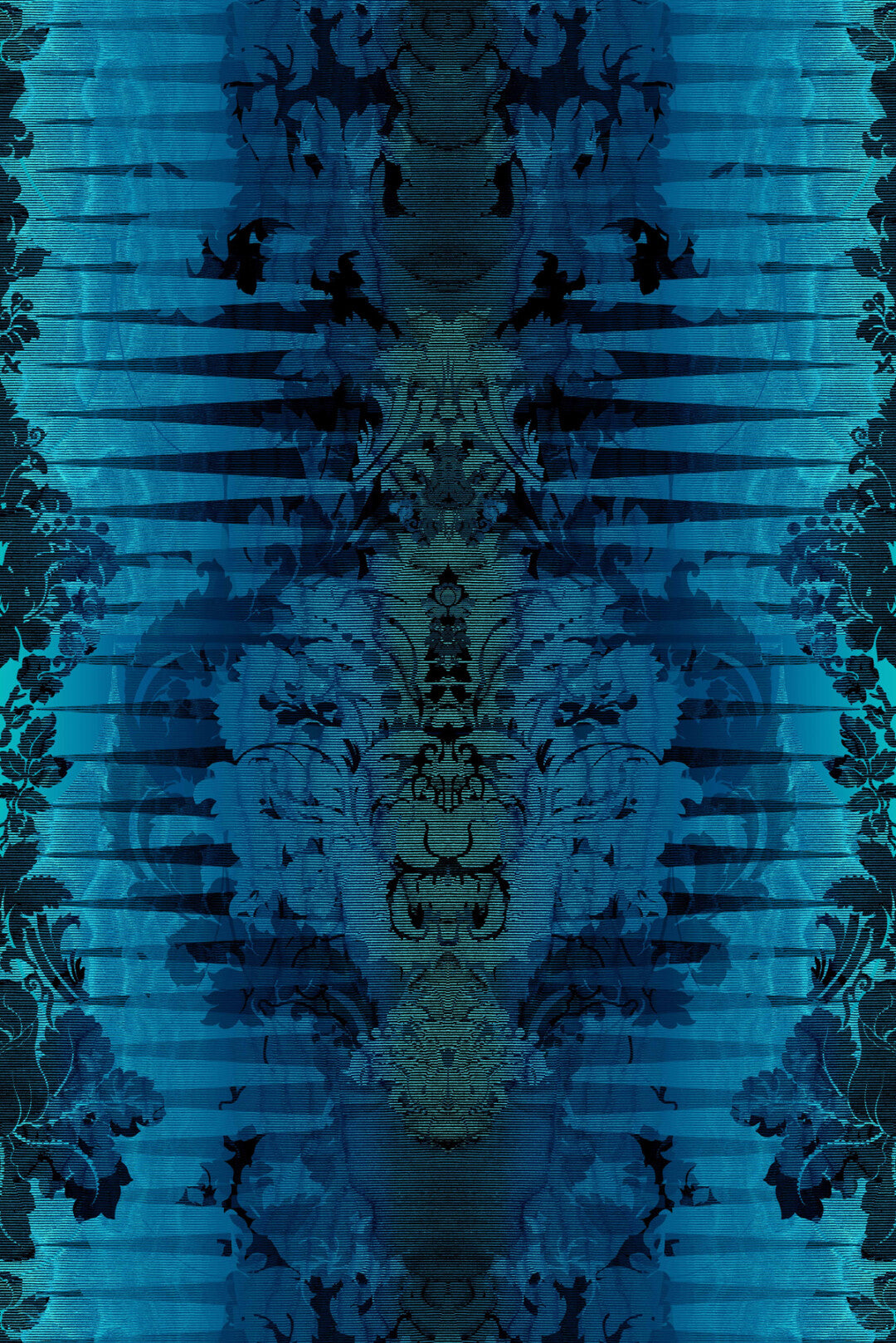 Moire Damask Foil Wallpaper - Blue