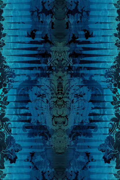 Moire Damask Foil Wallpaper - Blue