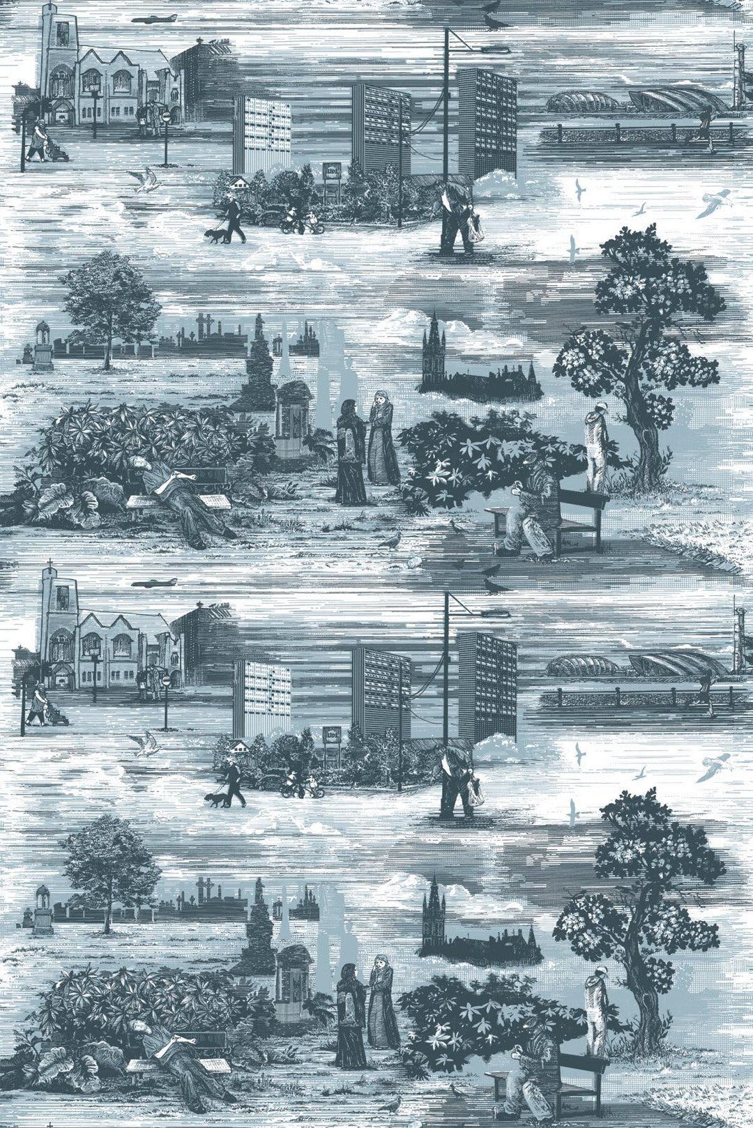 Glasgow Toile Fabric - Blue