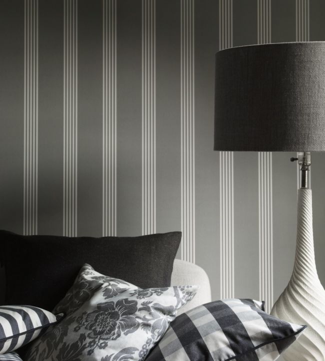 Oxford Stripe Room Wallpaper - Black