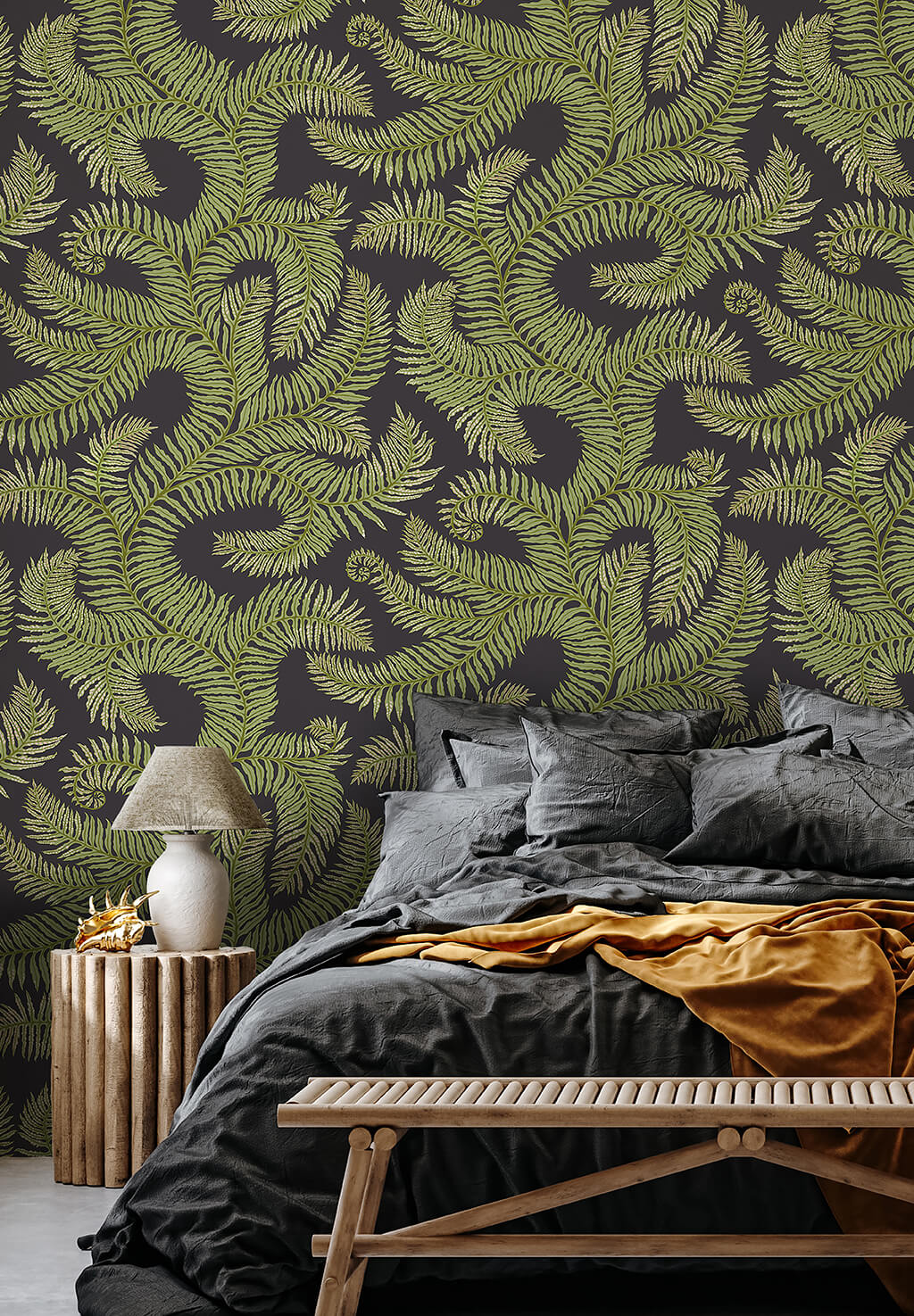 Bombe’s Fernery Room Wallpaper | Dark Grey and Green
