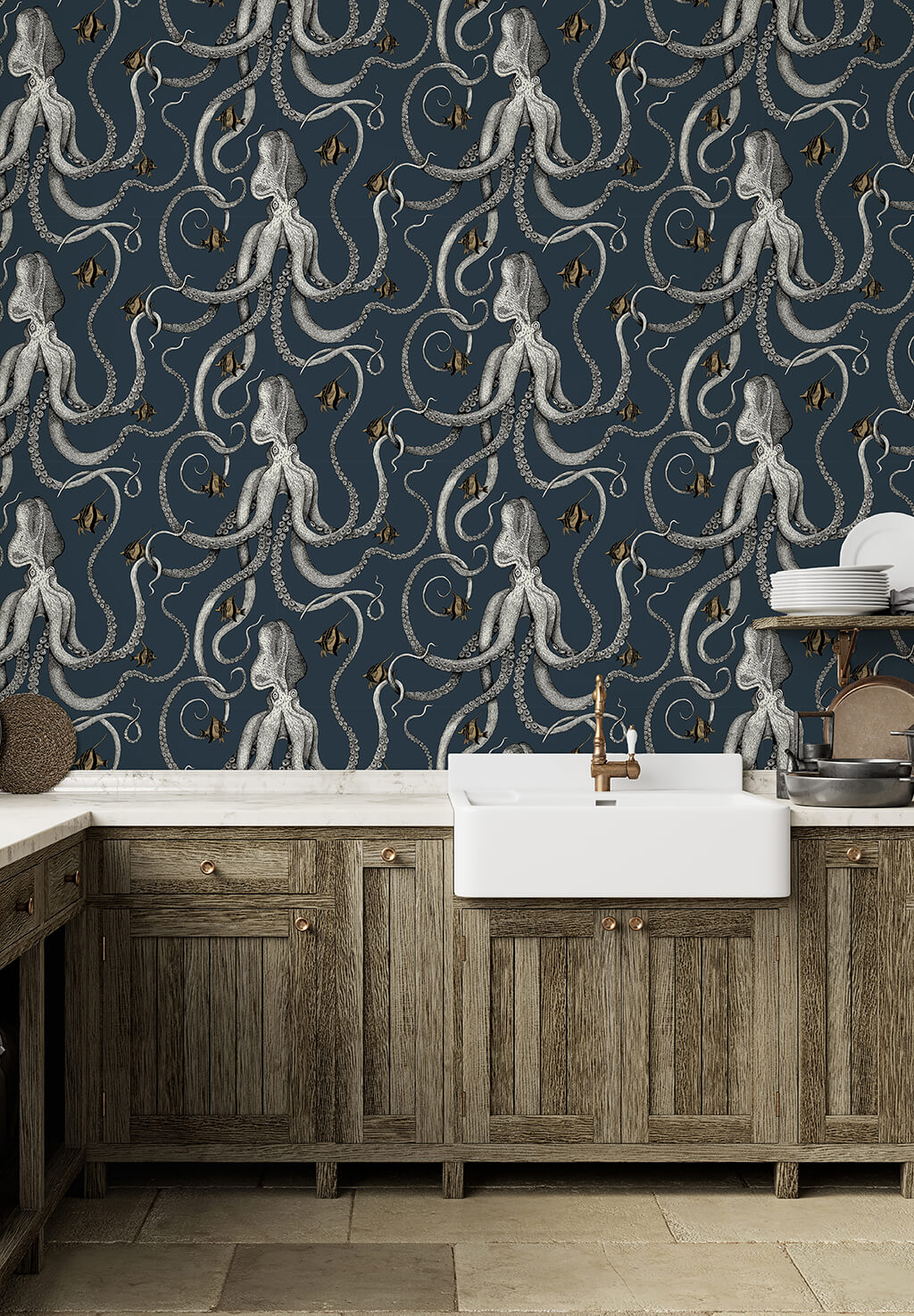 Octopoda Room Wallpaper | Deep Sea Blue