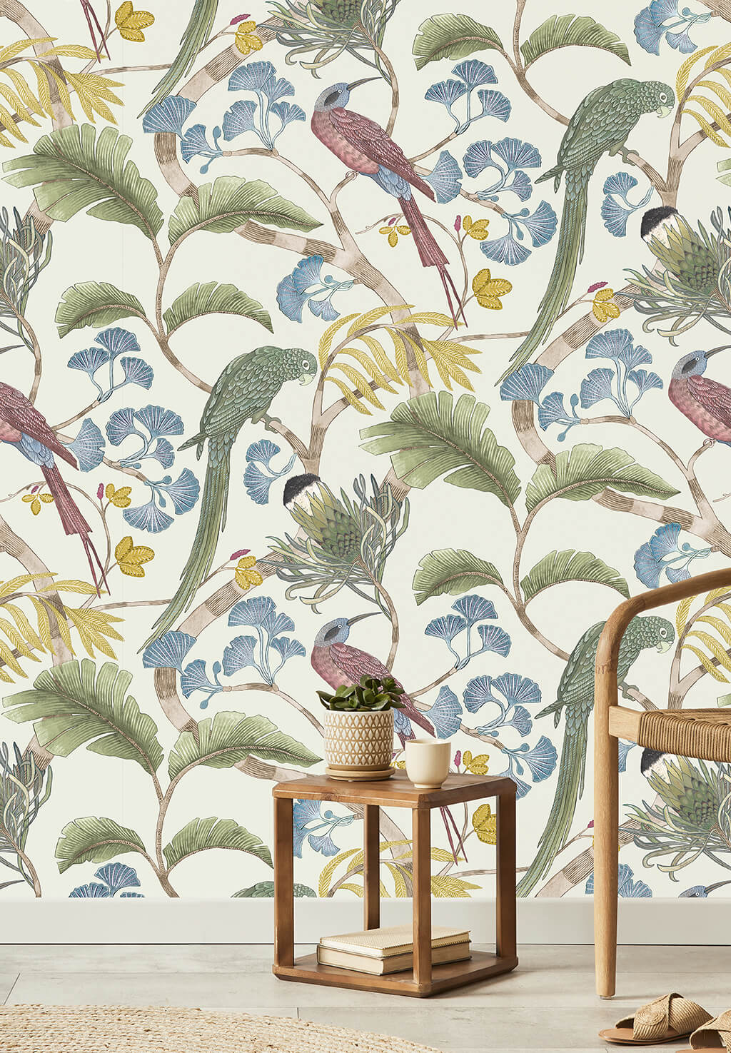 Living Branches Room Wallpaper | Ivory, Soft Olive and Yellow