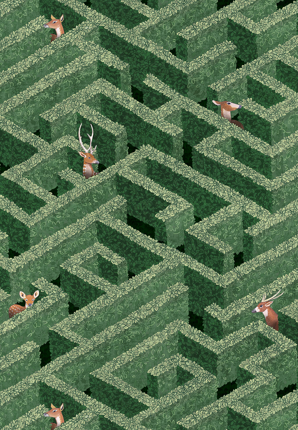 Labyrinth with Deer Wallpaper - Green