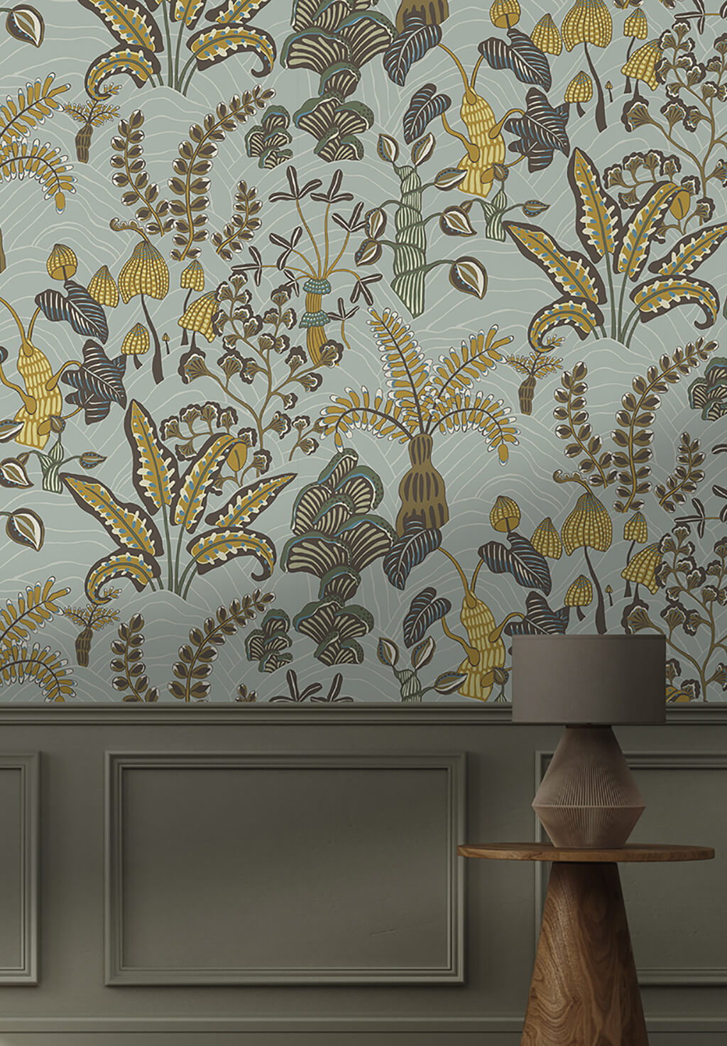 Woodland Floor Room Wallpaper | Celadon and Lemon