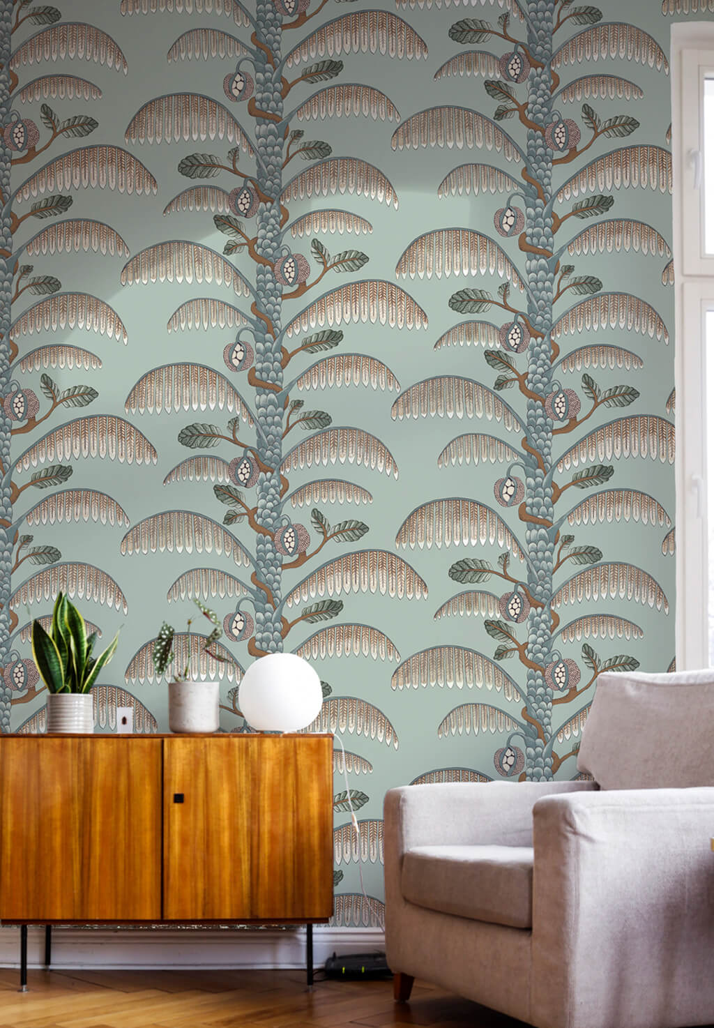 Palm Stripe Room Wallpaper | Radmoor Blue