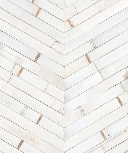 Distressed Timber Chevron Nursey Wallpaper - White