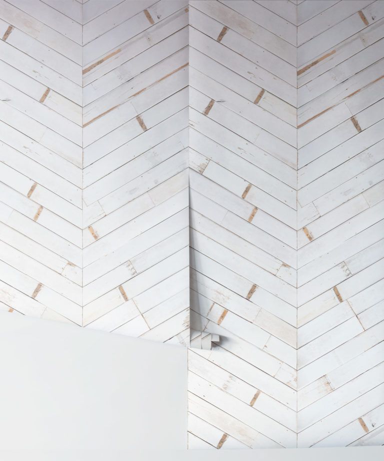 Distressed Timber Chevron Nursey Room Wallpaper 4 - White