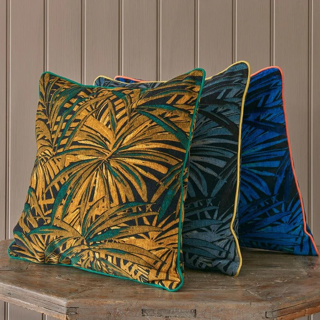 Butterfly Palm Maize Velvet Room Cushion