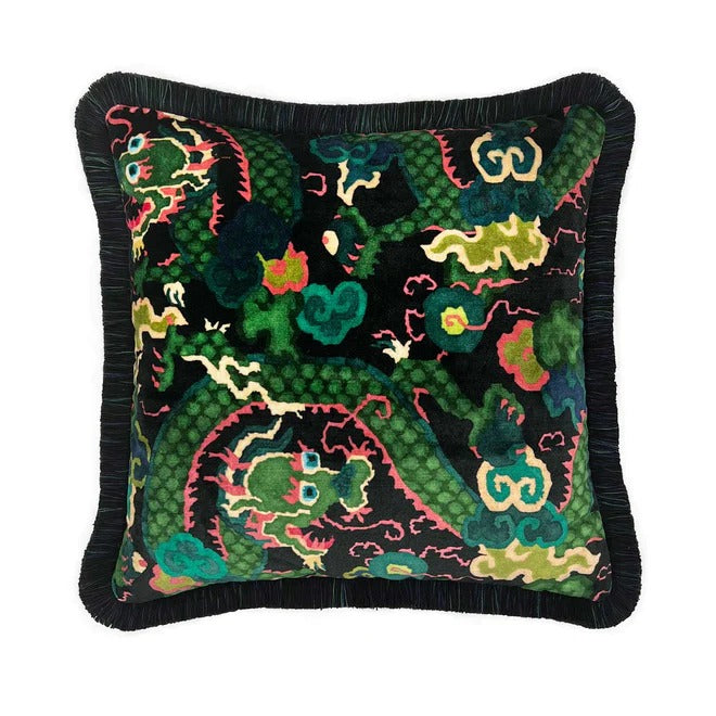Double Dragon Green Velvet Cushion