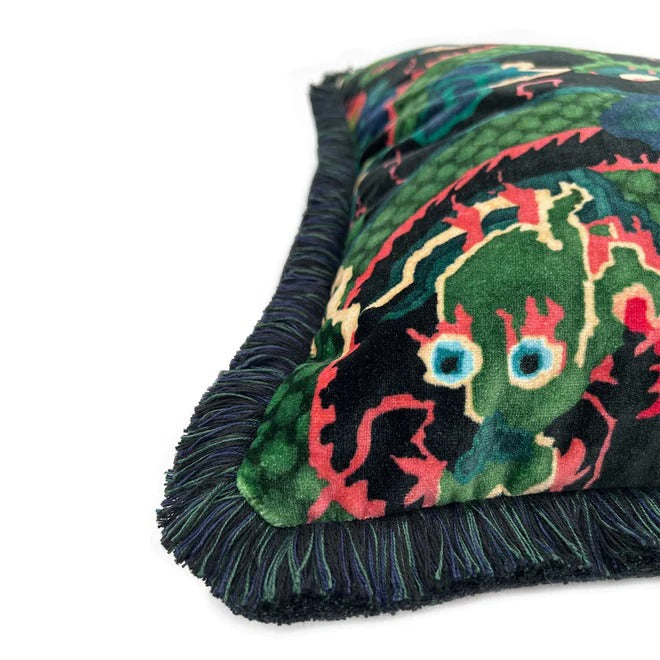 Double Dragon Green Velvet Back Cushion