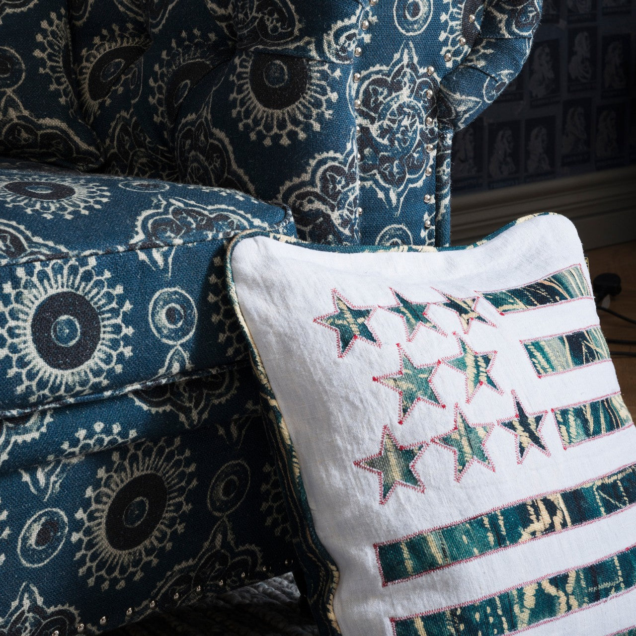 STARS AND STRIPES Room Linen Cushion 3 - Teal