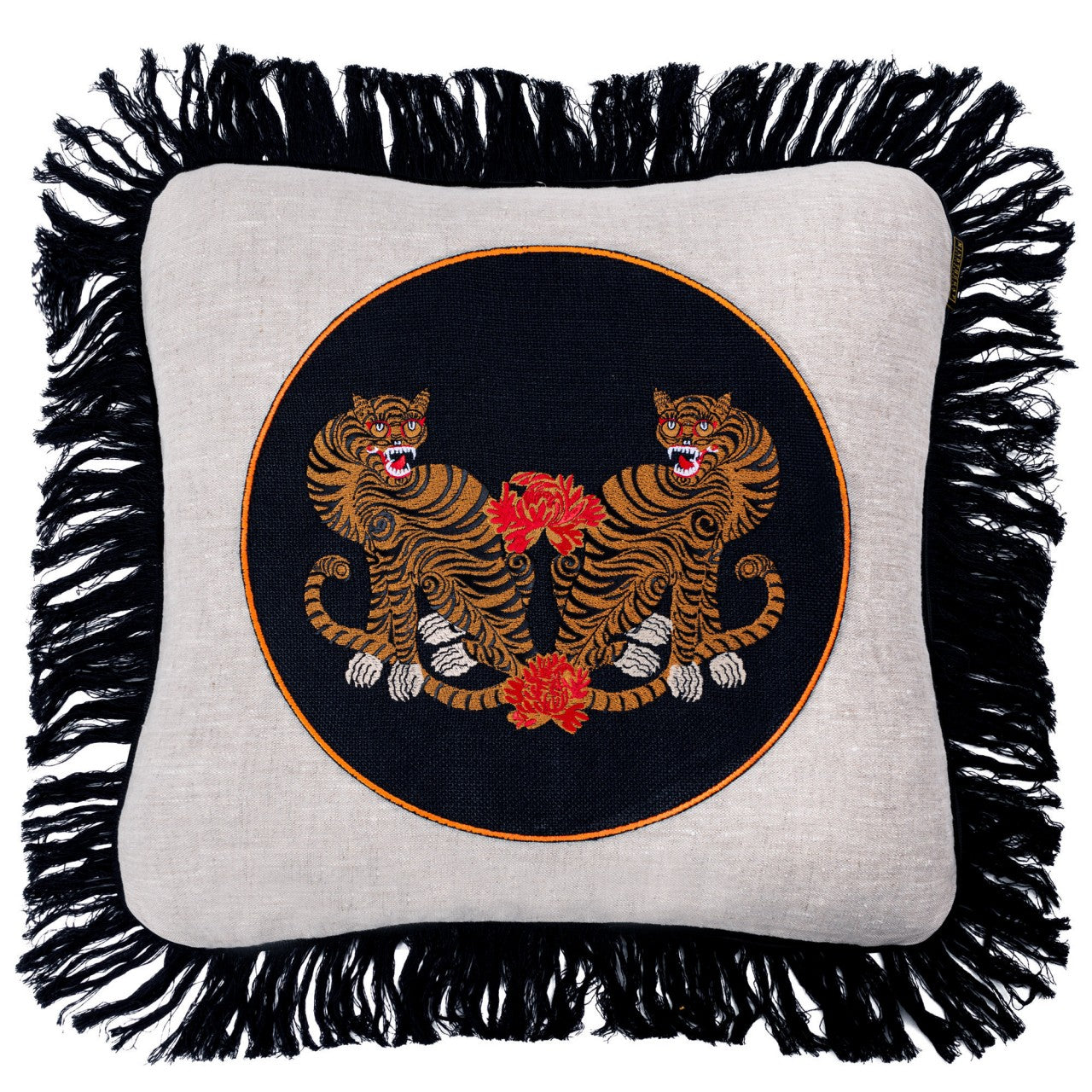 BENGAL TIGERS Linen Embroidered Cushion - Blue