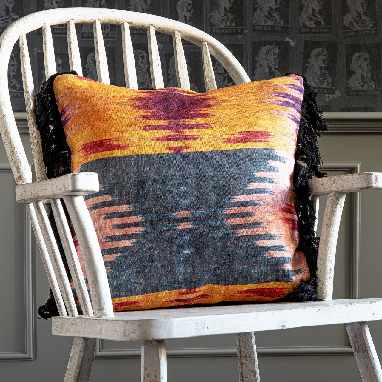 BENGAL TIGERS Linen Embroidered Room Cushion 2 - Blue