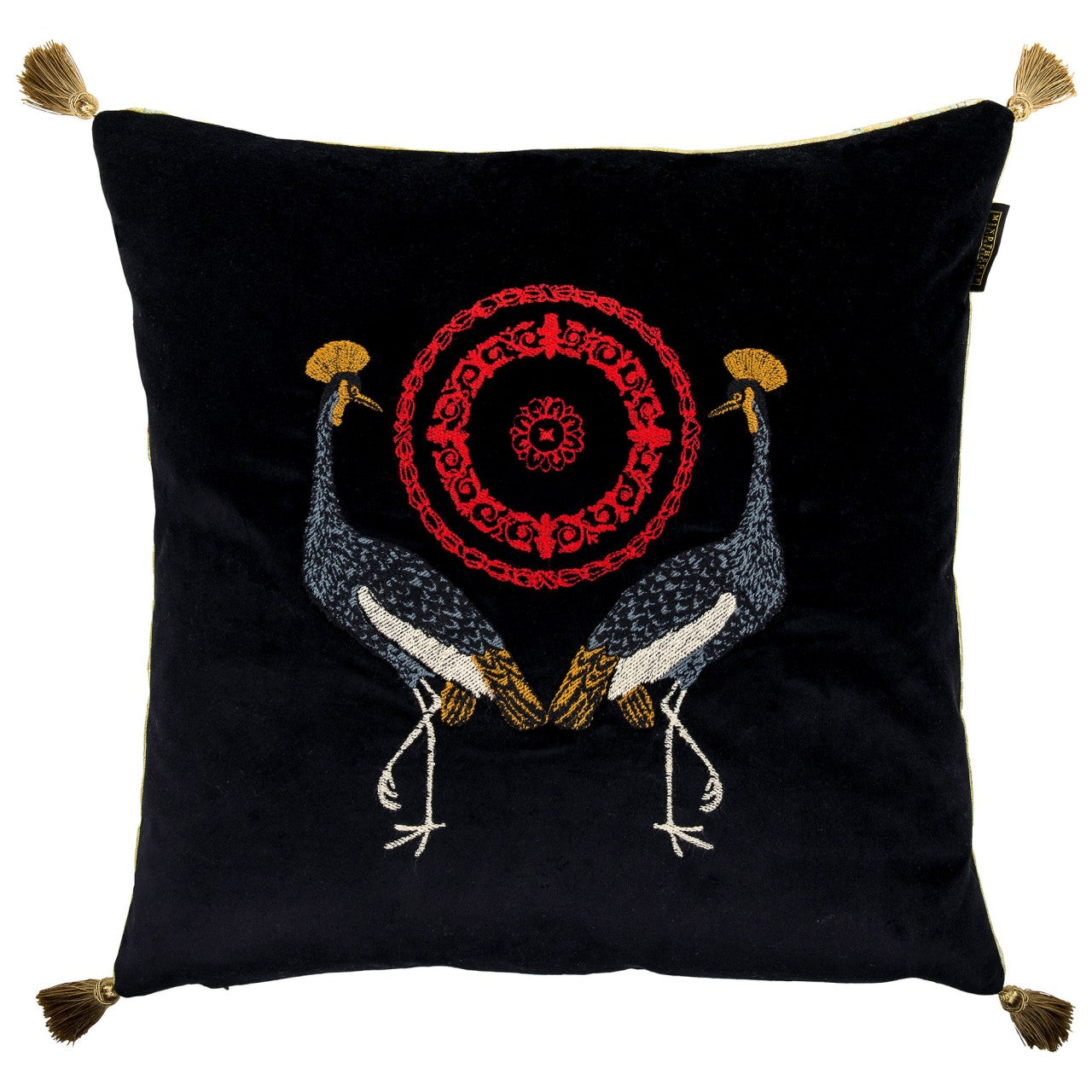 BIRDS OF THE GARDEN Velvet Embroidered Cushion - Blue