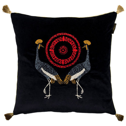 BIRDS OF THE GARDEN Velvet Embroidered Cushion - Blue