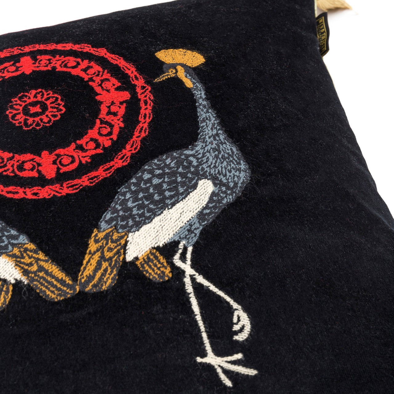 BIRDS OF THE GARDEN Velvet Embroidered Room Cushion 3 - Blue