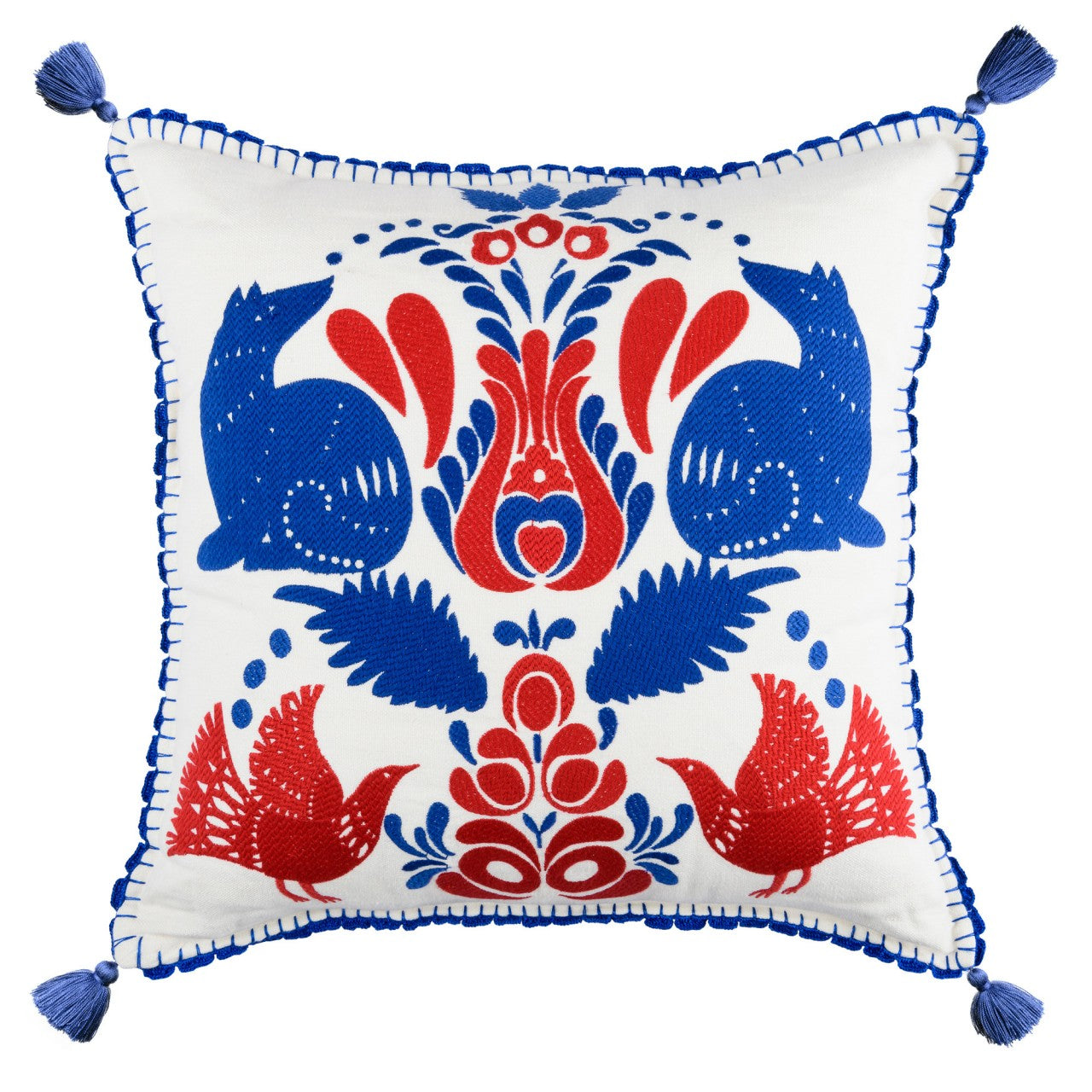 FOLK EMBROIDERY Linen Embroidered Cushion - Multicolor