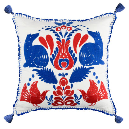 FOLK EMBROIDERY Linen Embroidered Cushion - Multicolor