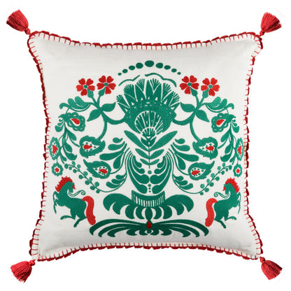 HORSE PARADE Linen Embroidered Cushion - Green