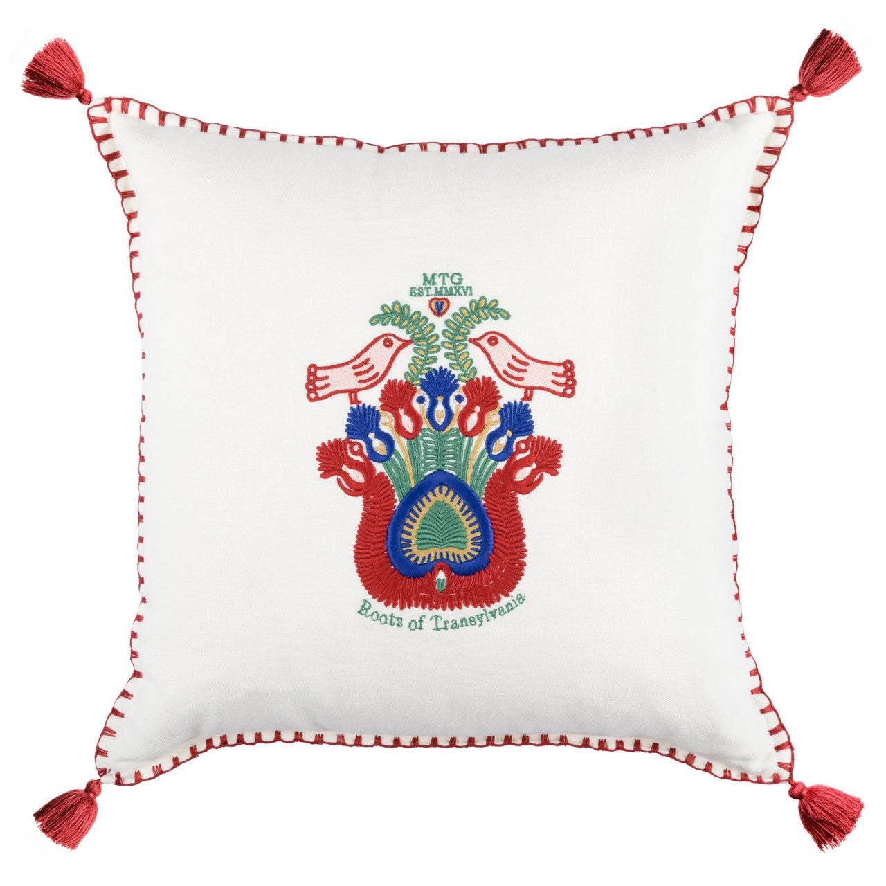 ROOTS OF TRANSYLVANIA Linen Embroidered Cushion - White