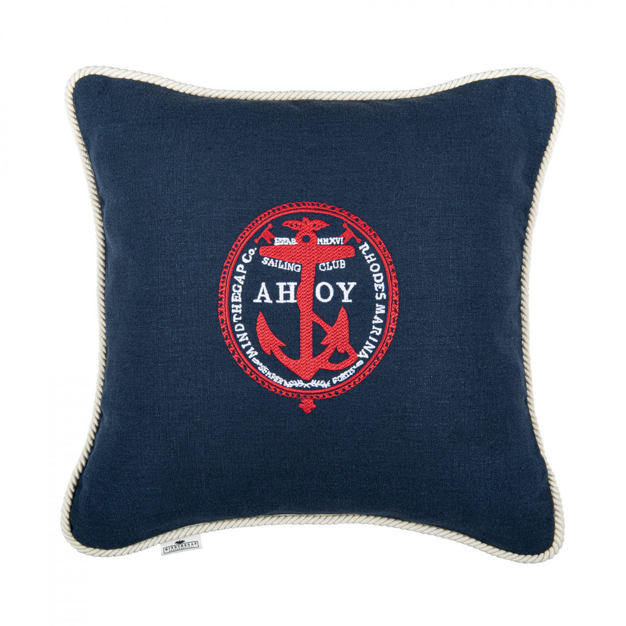 AHOY! Linen Embroidered Cushion - Blue