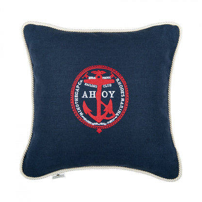 AHOY! Linen Embroidered Cushion - Blue