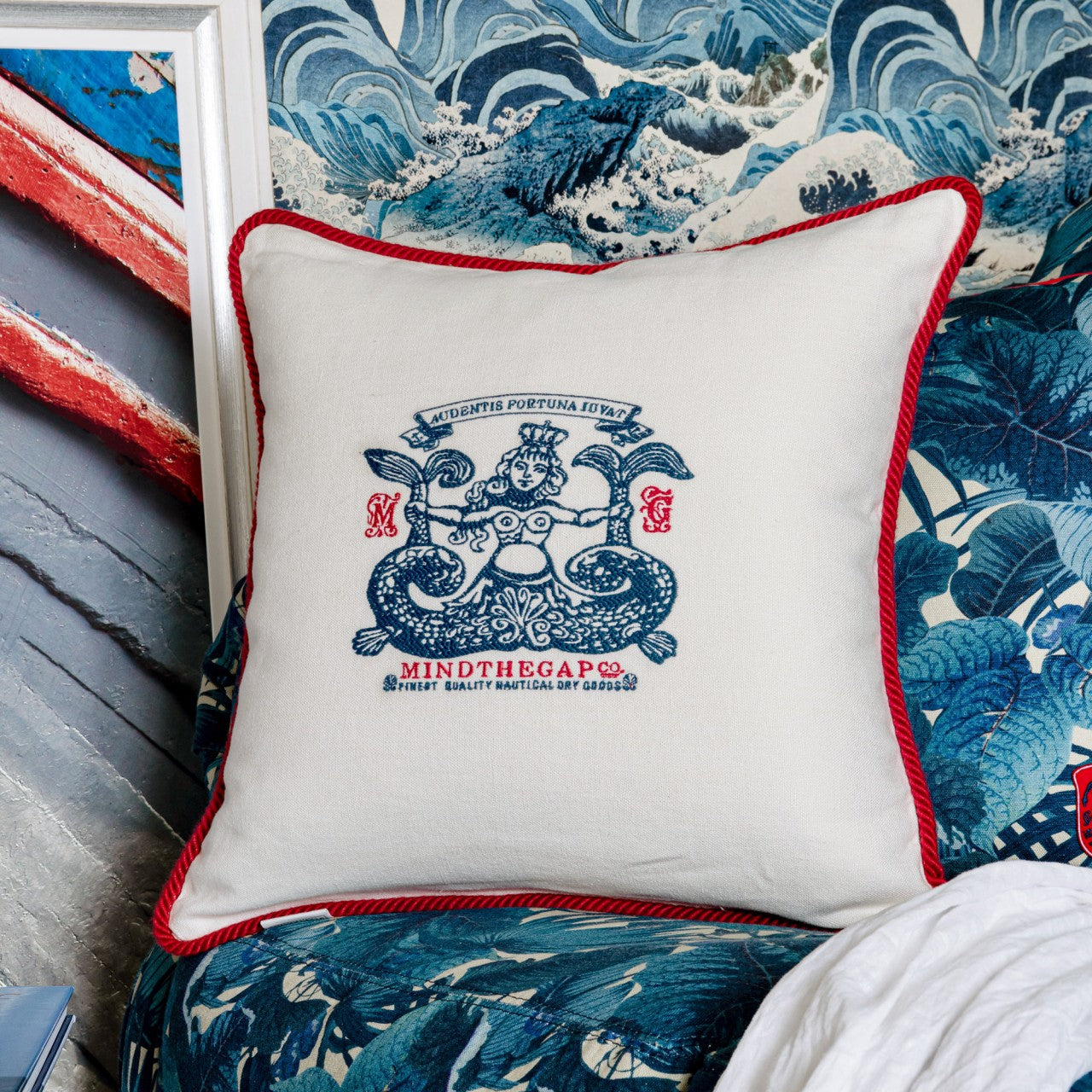 SIREN Linen Embroidered Room Cushion 2 - White