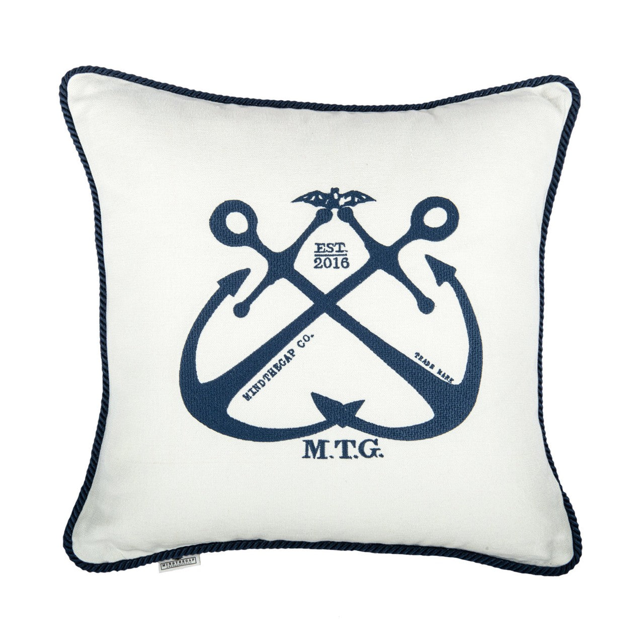 VINTAGE ANCHORS Linen Embroidered Cushion - White