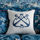 VINTAGE ANCHORS Linen Embroidered Room Cushion 2 - White