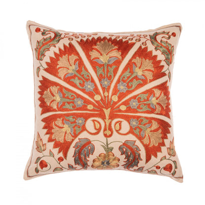 MEROS SUZANI Silk Embroidered Cushion - Orange