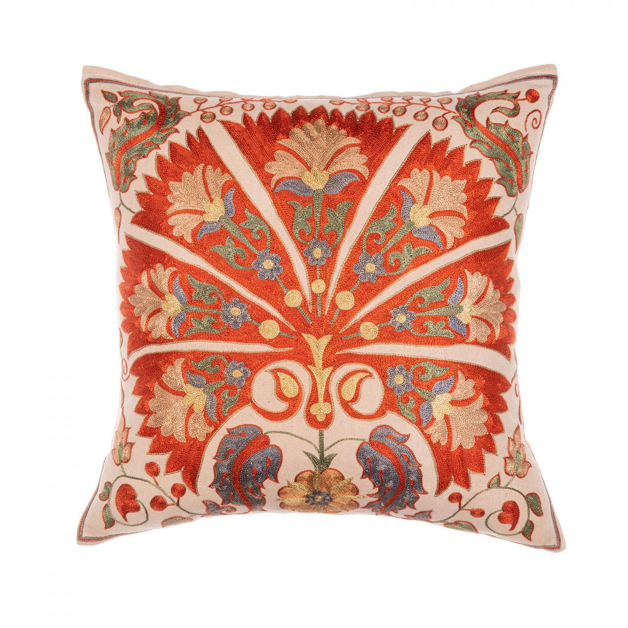 MEROS SUZANI Silk Embroidered Room Cushion 2 - Orange