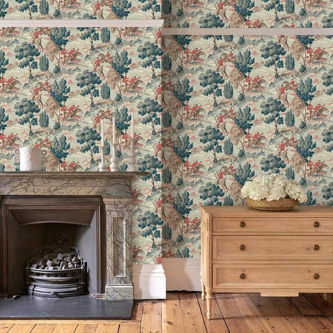 Tally Ho! Aqua Room Wallpaper