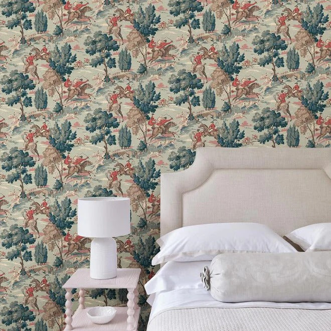 Tally Ho! Aqua Room Wallpaper