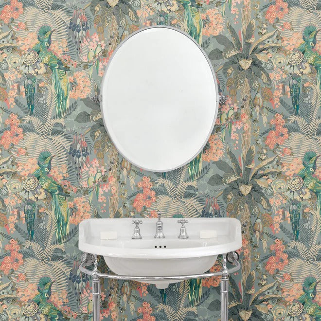 Rainforest Rabble Powder Blue Room Wallpaper