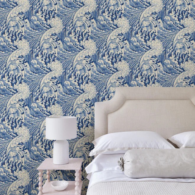 The Wave Indigo Room Wallpaper