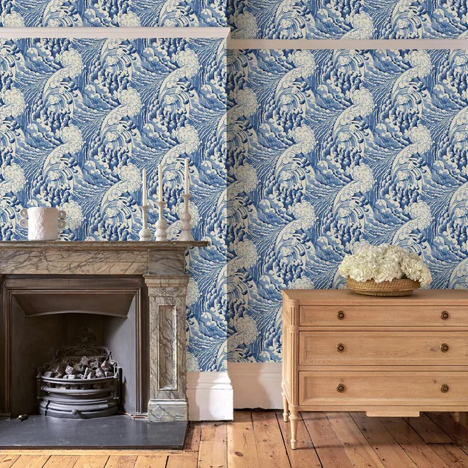The Wave Indigo Room Wallpaper
