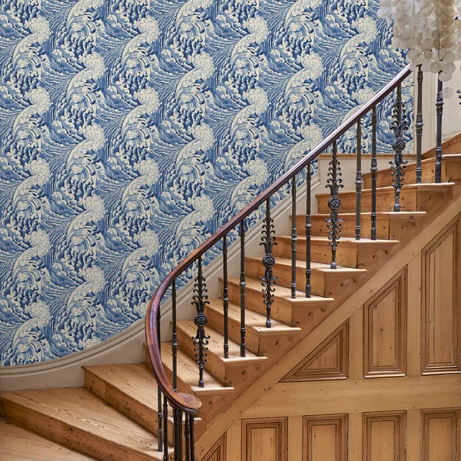 The Wave Indigo Room Wallpaper