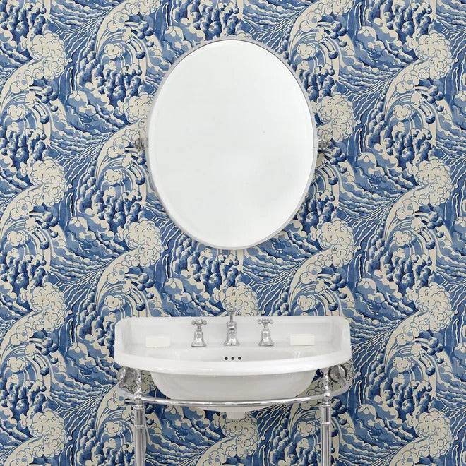 The Wave Indigo Room Wallpaper