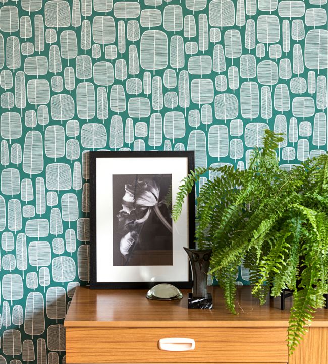 Little Trees Room Wallpaper - Blue