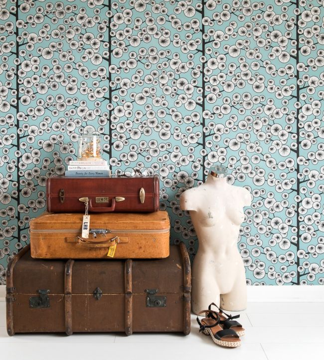 Cotton Tree Room Wallpaper - Teal 