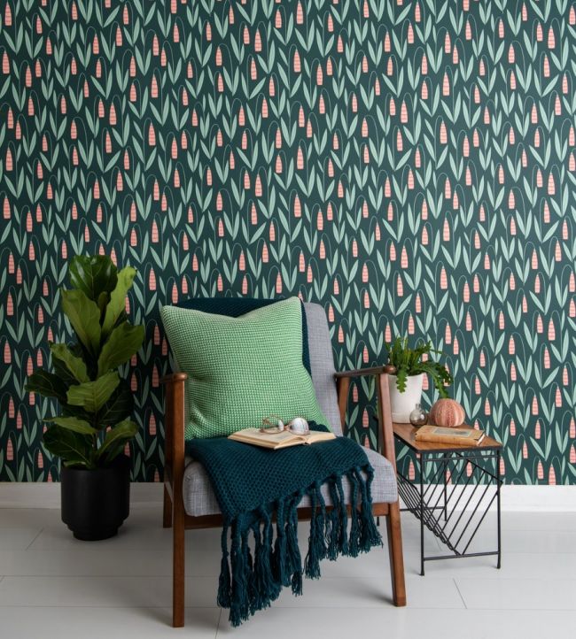 Snowdrops Room Wallpaper - Teal