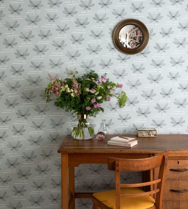 Water Lily Room Wallpaper - Gray