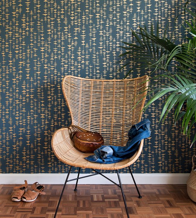 Ditto Metallic Room Wallpaper - Blue