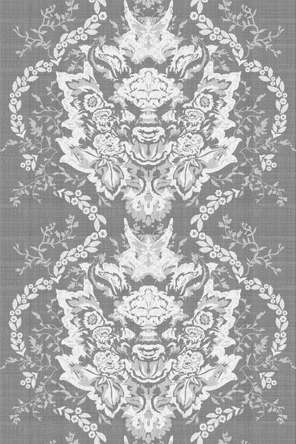 Devil Damask Lace Fabric - Gray