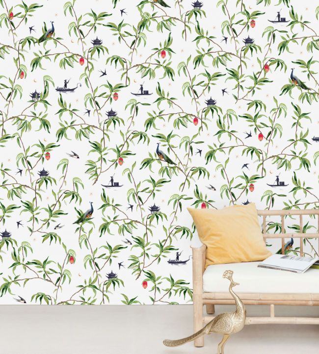 Chinese Riverside Nursery Room Mural - Green