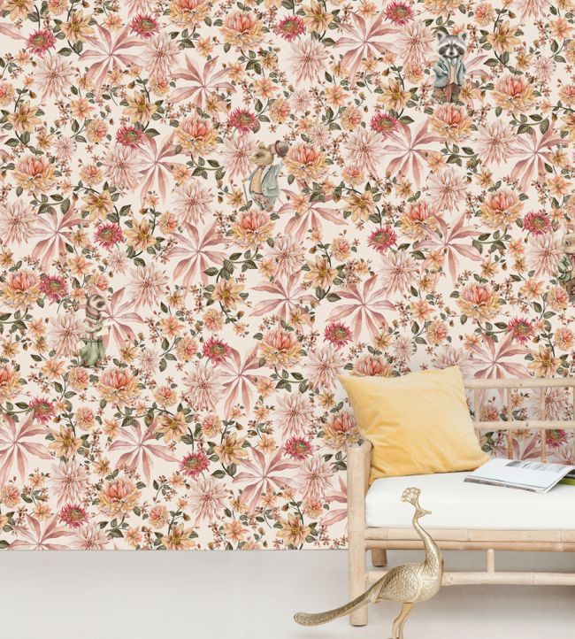 Cute Mister Flower Room Mural - Pink