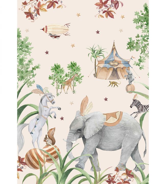 Elephant Setting Nursery Mural - Multicolor