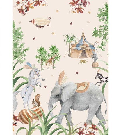 Elephant Setting Nursery Mural - Multicolor