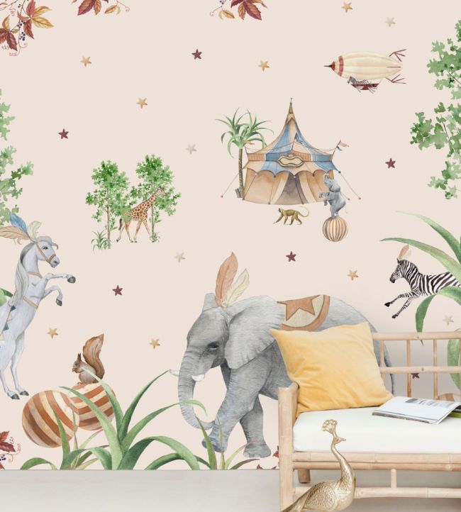 Elephant Setting Nursery Room Mural - Multicolor